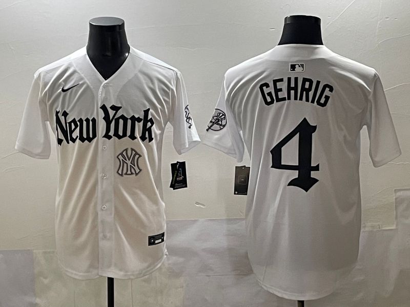 Men 2025 New York Yankees #4 Gehrig White Five generations Joint Name Nike MLB Jersey style 5